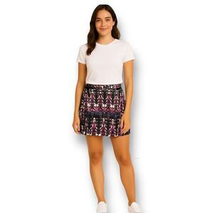 H&M 12 Multicolor Mini Skirt Tribal Print Zip Stretch Boho Casual Festival Chic